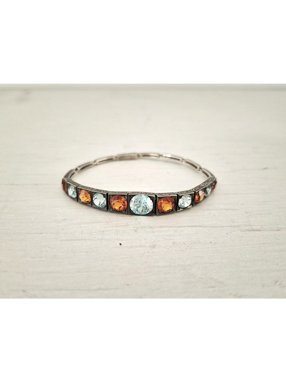 Vintage Topaz and Citrine Sterling Silver Child Size Bracelet